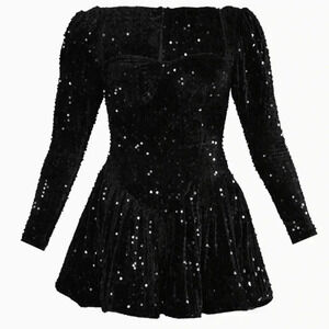 Pretty Little Things black sequin long sleeve skater romper dress size 12